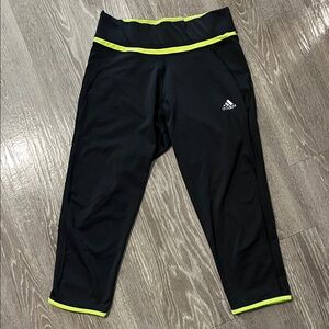 Adidas Black Leggings with Green/Yellow Highlights